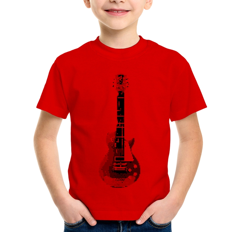 Camiseta Infantil Guitar Píxel - Vermelha