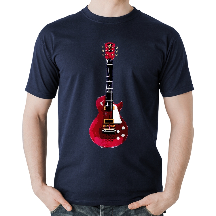 Camiseta Algodão Guitar Píxel - Marinho