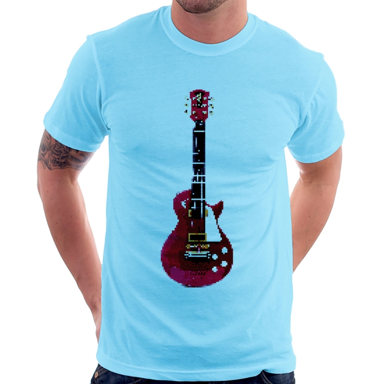 Camiseta Guitar Píxel - Azul Bebê