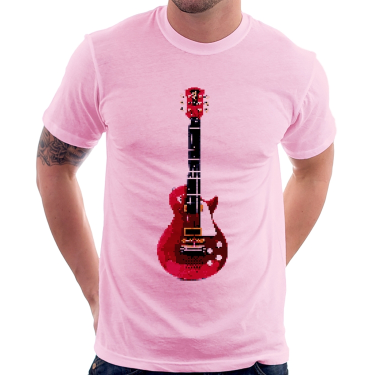 Camiseta Guitar Píxel - Rosa Bebê