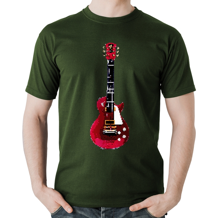 Camiseta Algodão Guitar Píxel - Musgo