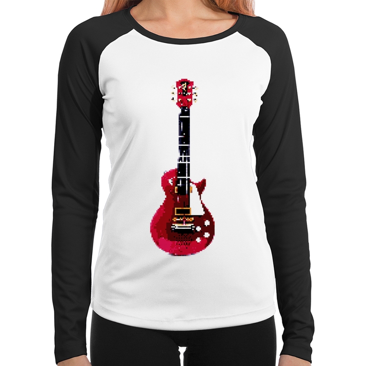 Baby Look Raglan Guitar Píxel Manga Longa