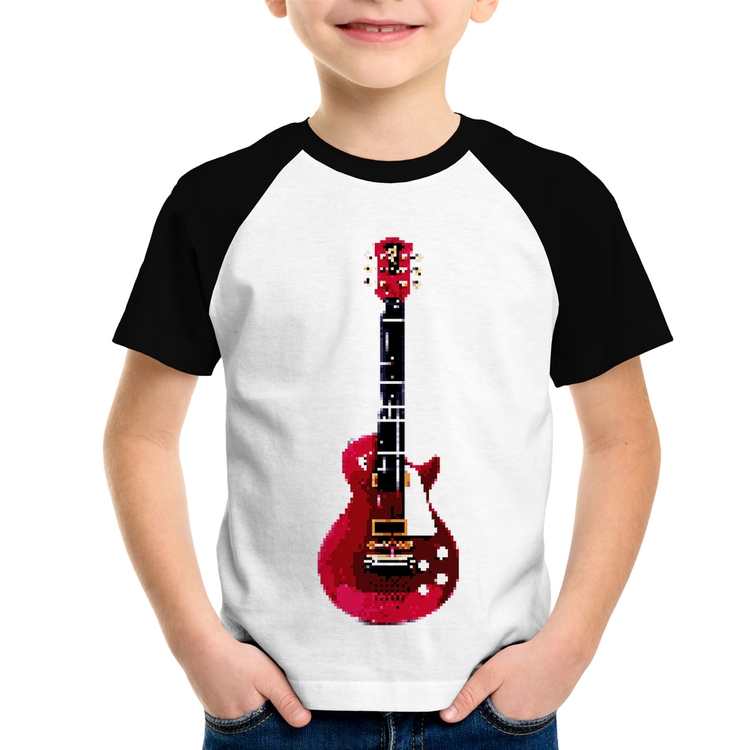 Camiseta Raglan Infantil Guitar Píxel
