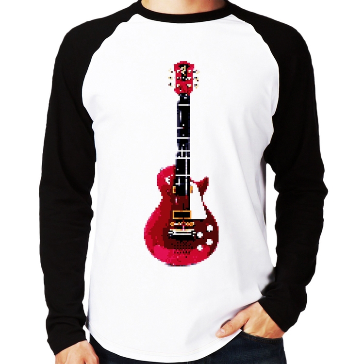 Camiseta Raglan Guitar Píxel Manga Longa