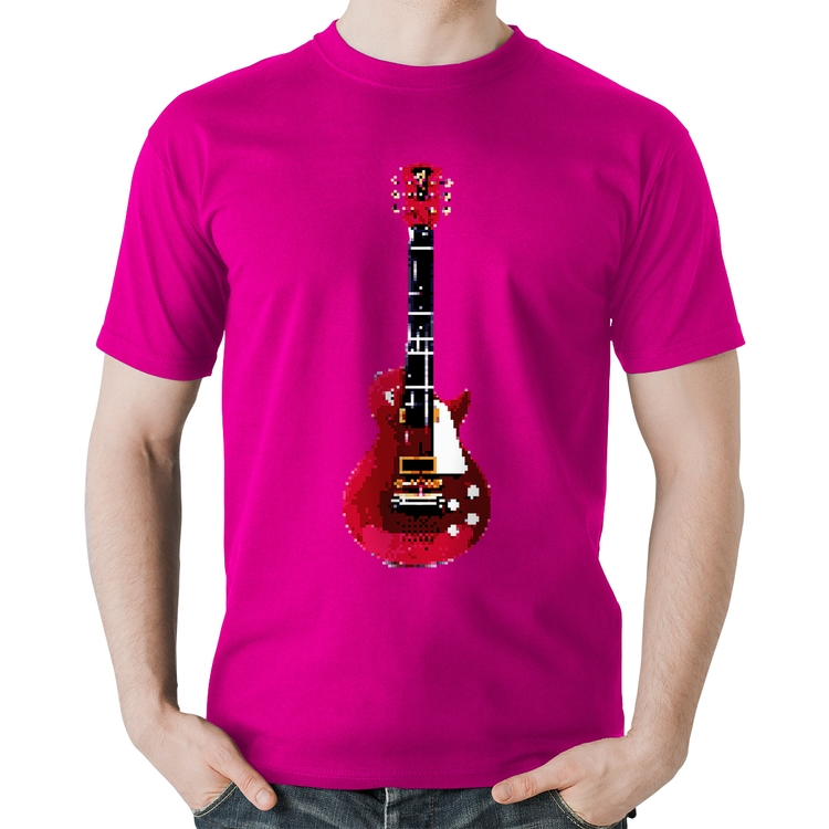 Camiseta Algodão Guitar Píxel - Rosa