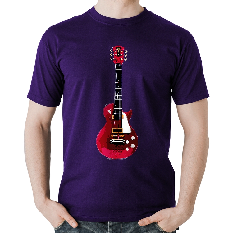 Camiseta Algodão Guitar Píxel - Roxa