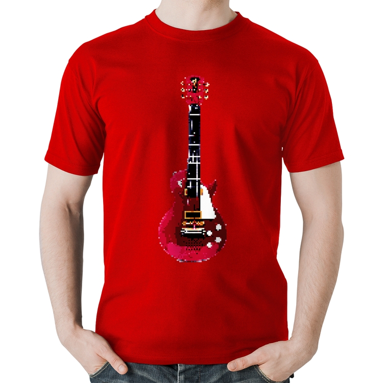Camiseta Algodão Guitar Píxel - Vermelha