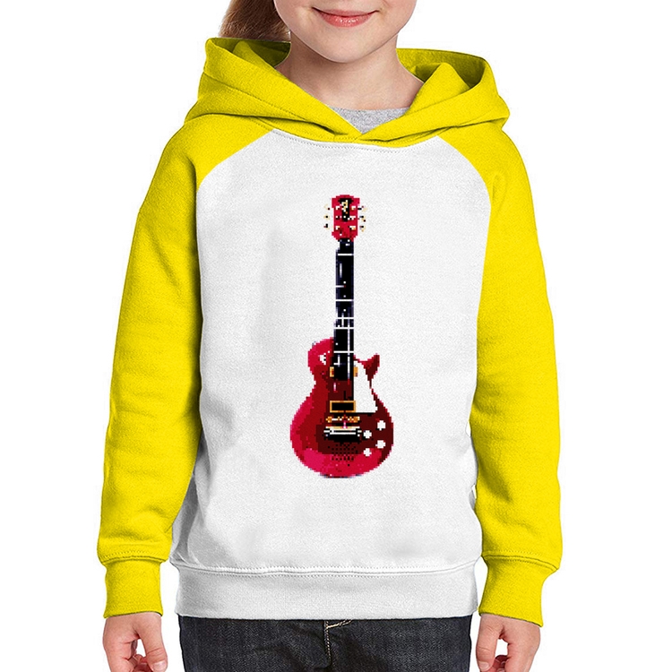 Moletom Infantil Guitar Píxel - Branco/Amarelo