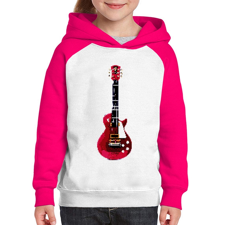Moletom Infantil Guitar Píxel - Branco/Rosa