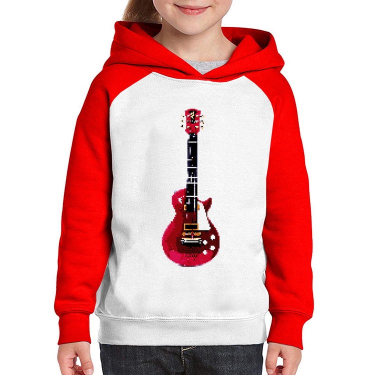 Moletom Infantil Guitar Píxel - Branco/Vermelho