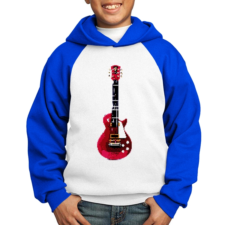 Moletom Infantil Guitar Píxel - Branco/Azul