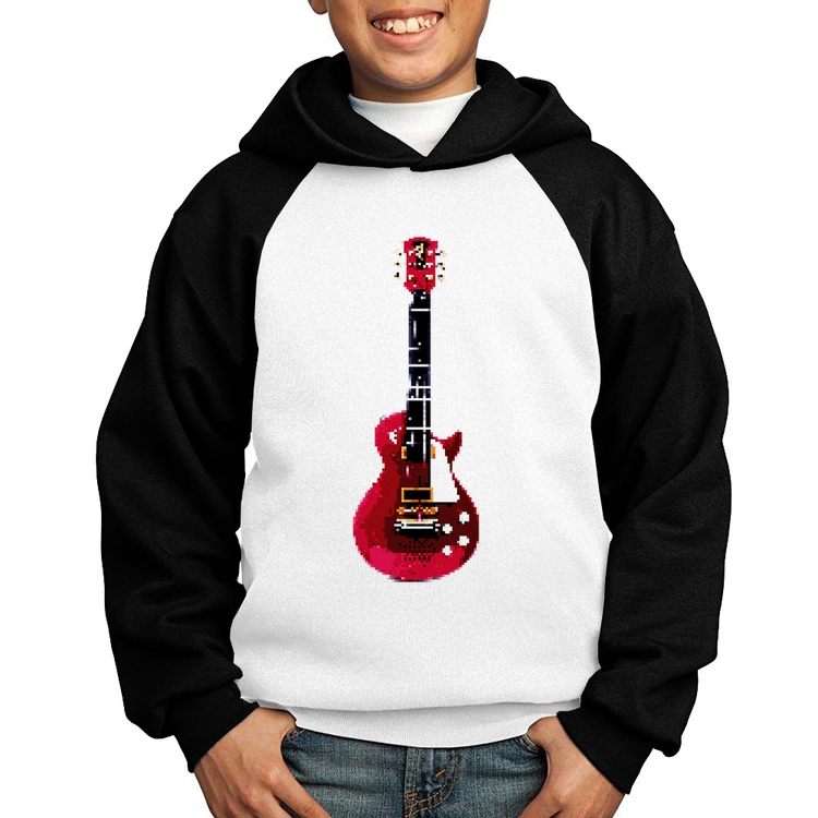Moletom Infantil Guitar Píxel - Branco/Preto