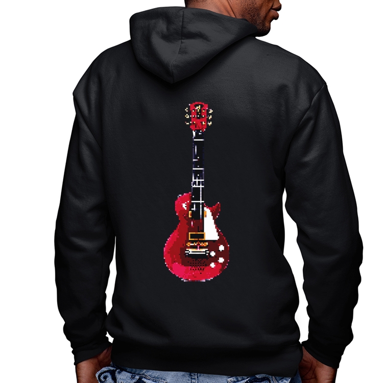 Blusa Moletom Guitar Píxel Masculina com Capuz e Zíper