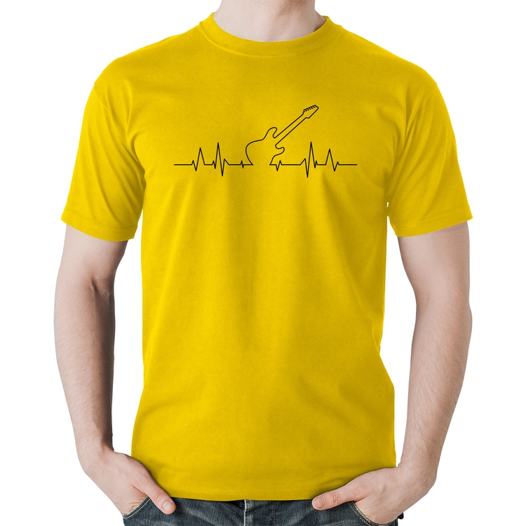 Camiseta Algodão Guitarra Batimentos Cardíacos - Amarela