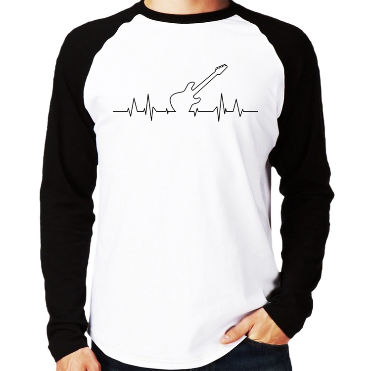 Camiseta Raglan Guitarra Batimentos Cardíacos Manga Longa