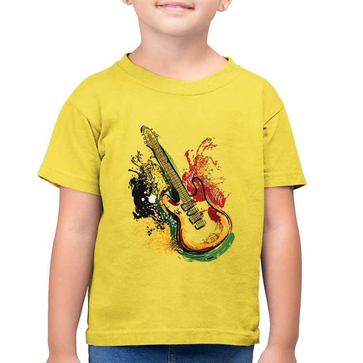 Camiseta Algodão Infantil Guitarra Reggae - Amarelo Canário