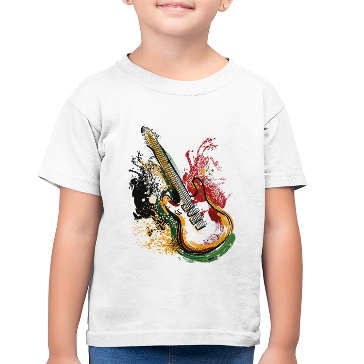 Camiseta Algodão Infantil Guitarra Reggae - Branca
