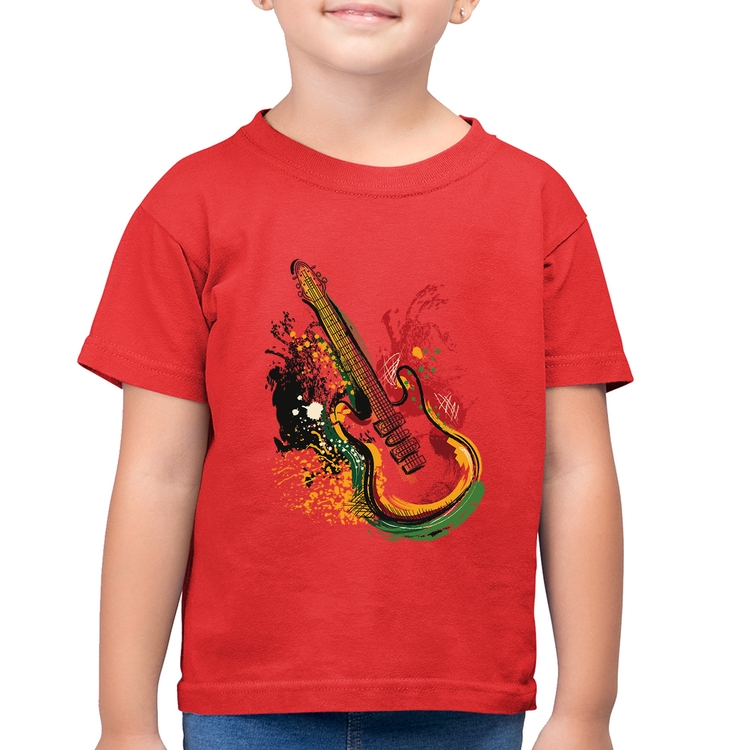 Camiseta Algodão Infantil Guitarra Reggae - Vermelha