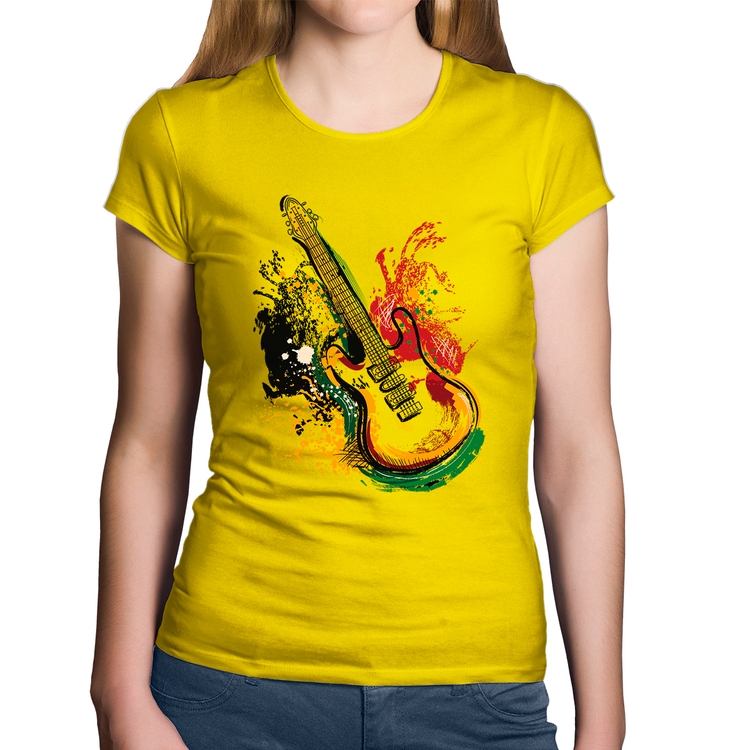 Baby Look Algodão Guitarra Reggae - Amarela