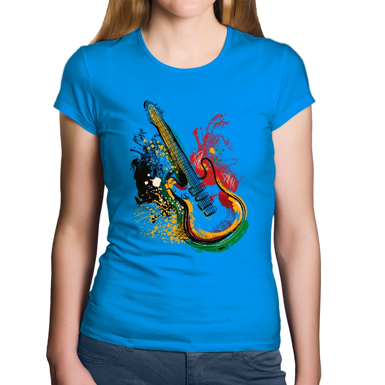 Baby Look Algodão Guitarra Reggae - Azul