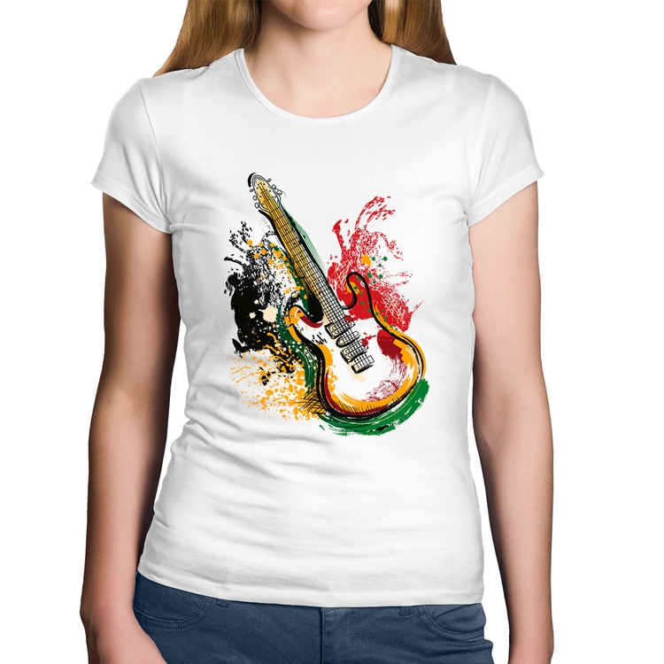 Baby Look Algodão Guitarra Reggae - Branca