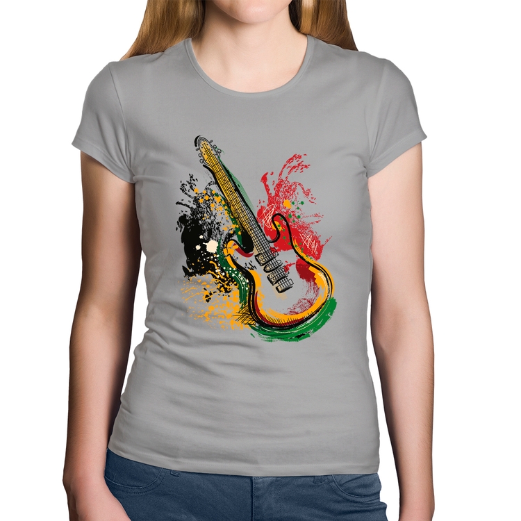 Baby Look Algodão Guitarra Reggae - Cinza