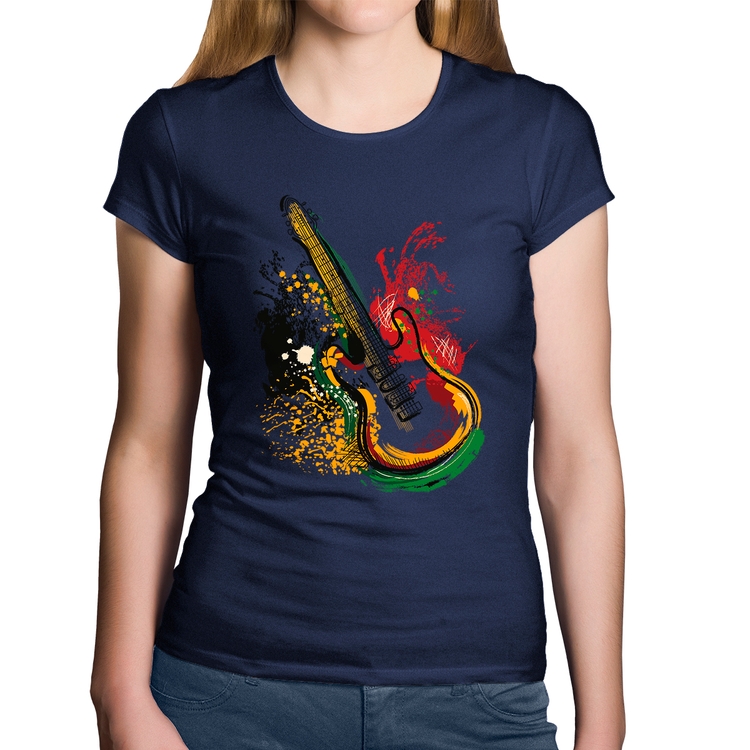 Baby Look Algodão Guitarra Reggae - Marinho