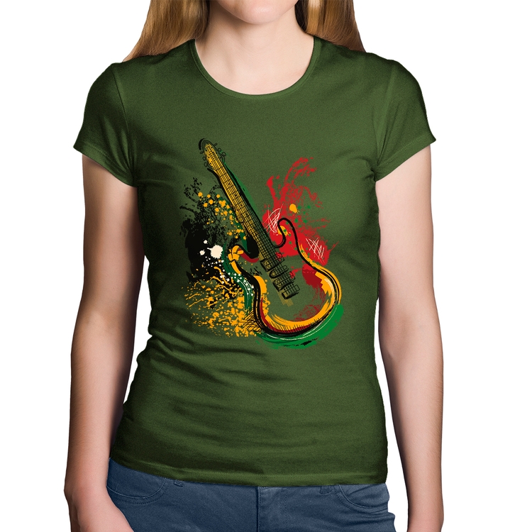 Baby Look Algodão Guitarra Reggae - Musgo