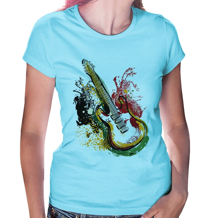 Baby Look Guitarra Reggae - Azul Bebê