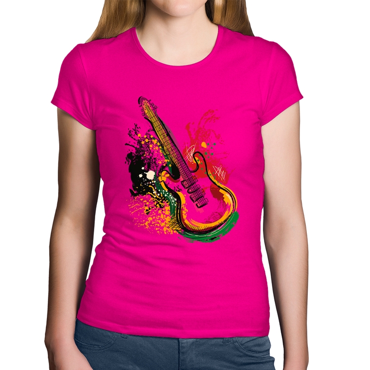 Baby Look Algodão Guitarra Reggae - Rosa