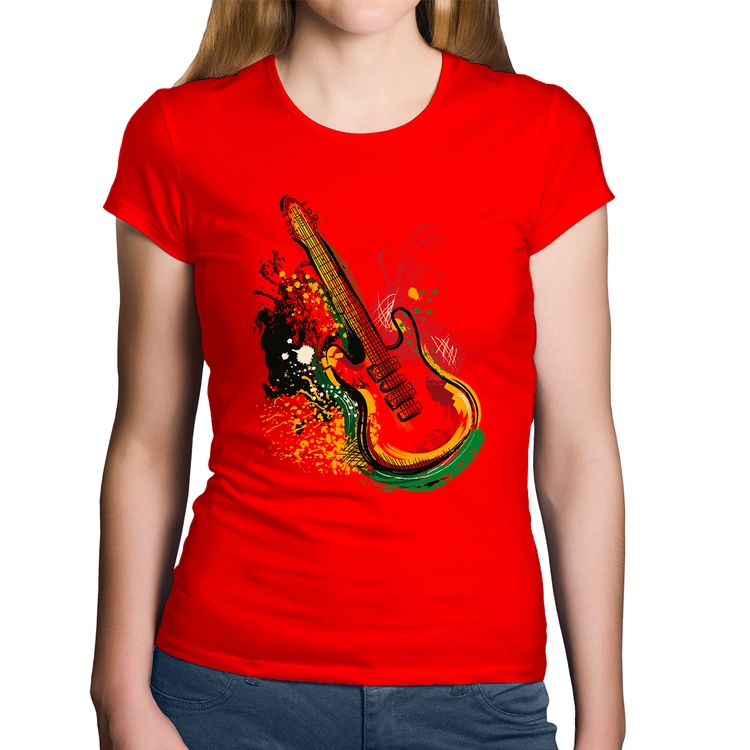 Baby Look Algodão Guitarra Reggae - Vermelha