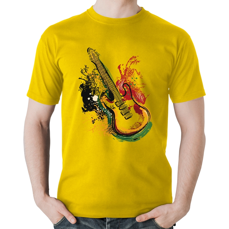 Camiseta Algodão Guitarra Reggae - Amarela