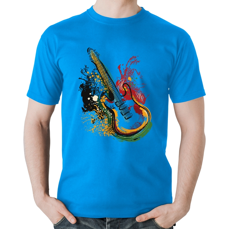 Camiseta Algodão Guitarra Reggae - Azul