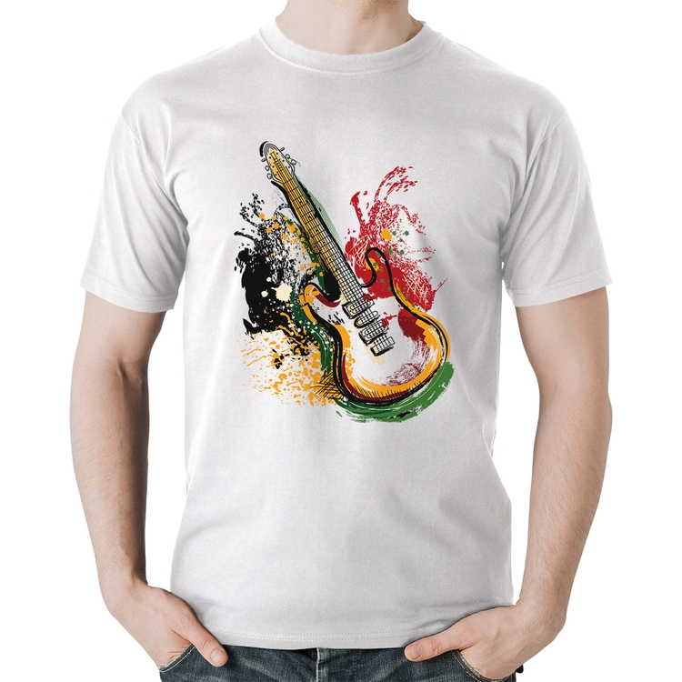 Camiseta Algodão Guitarra Reggae - Branca