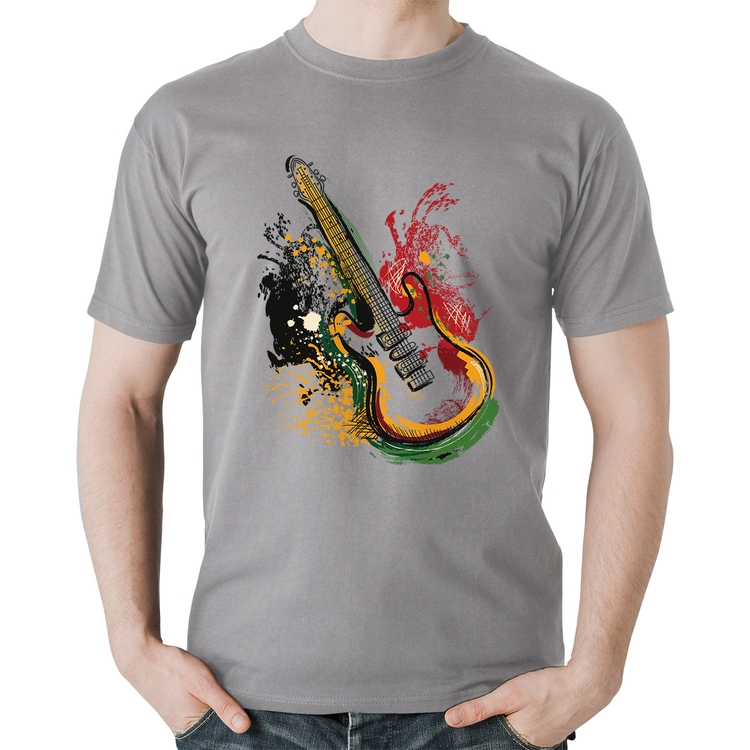 Camiseta Algodão Guitarra Reggae - Cinza