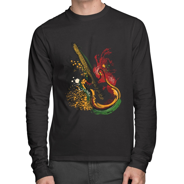 Camiseta Algodão Guitarra Reggae Manga Longa