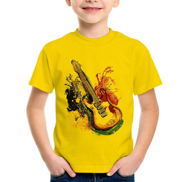Camiseta Infantil Guitarra Reggae - Amarela
