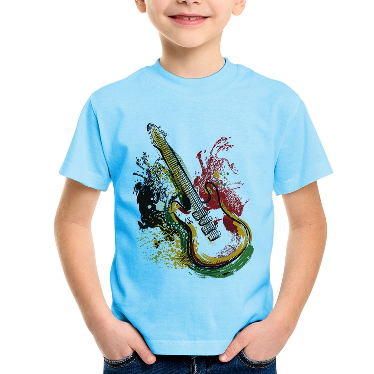 Camiseta Infantil Guitarra Reggae - Azul Bebê
