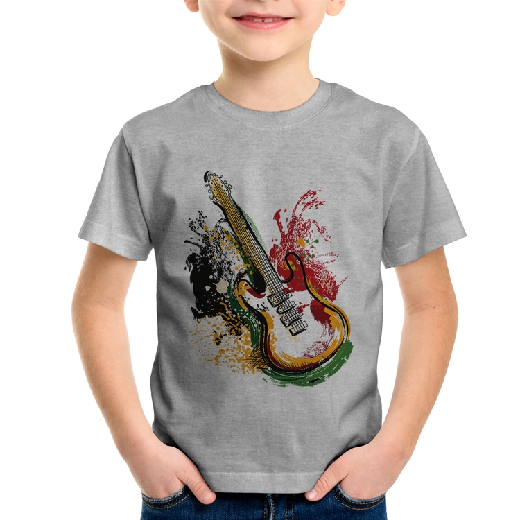 Camiseta Infantil Guitarra Reggae - Cinza