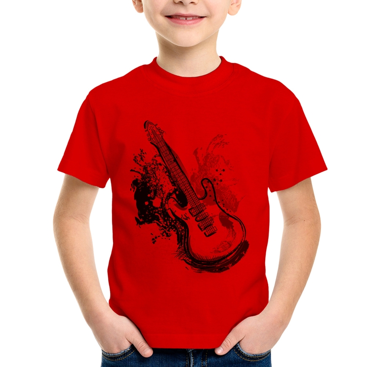 Camiseta Infantil Guitarra Reggae - Vermelha
