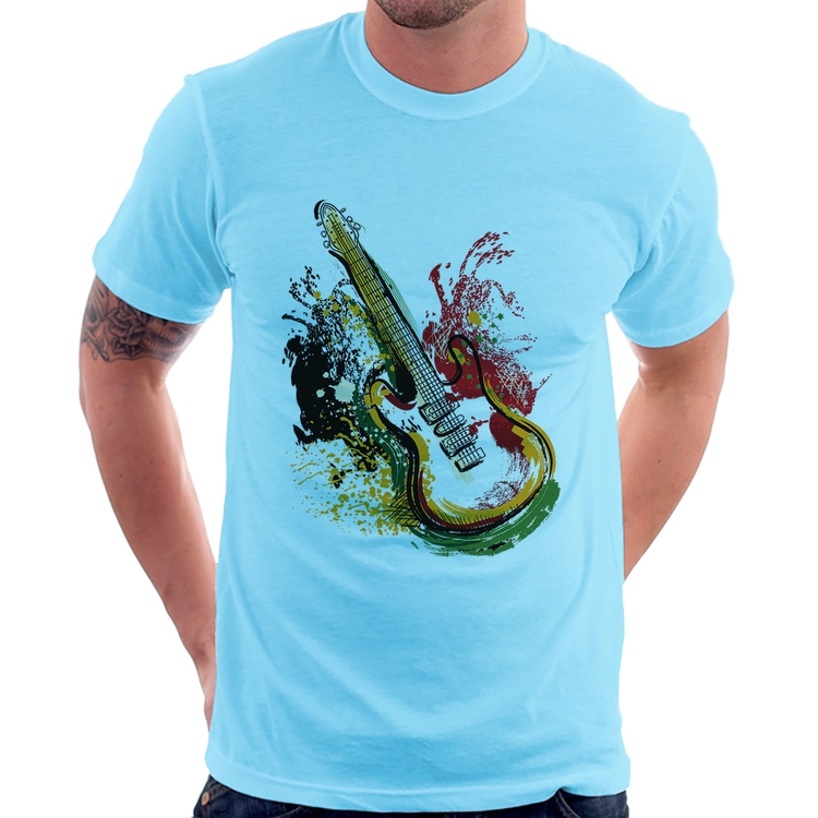 Camiseta Guitarra Reggae - Azul Bebê