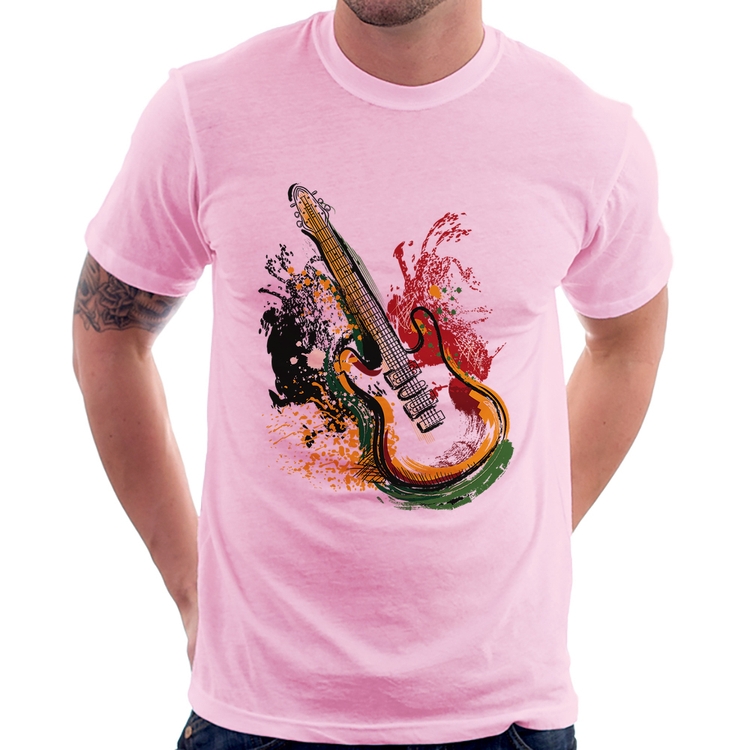 Camiseta Guitarra Reggae - Rosa Bebê
