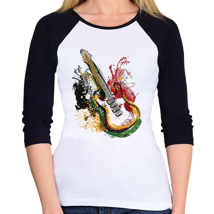 Baby Look Raglan Guitarra Reggae Manga 3/4