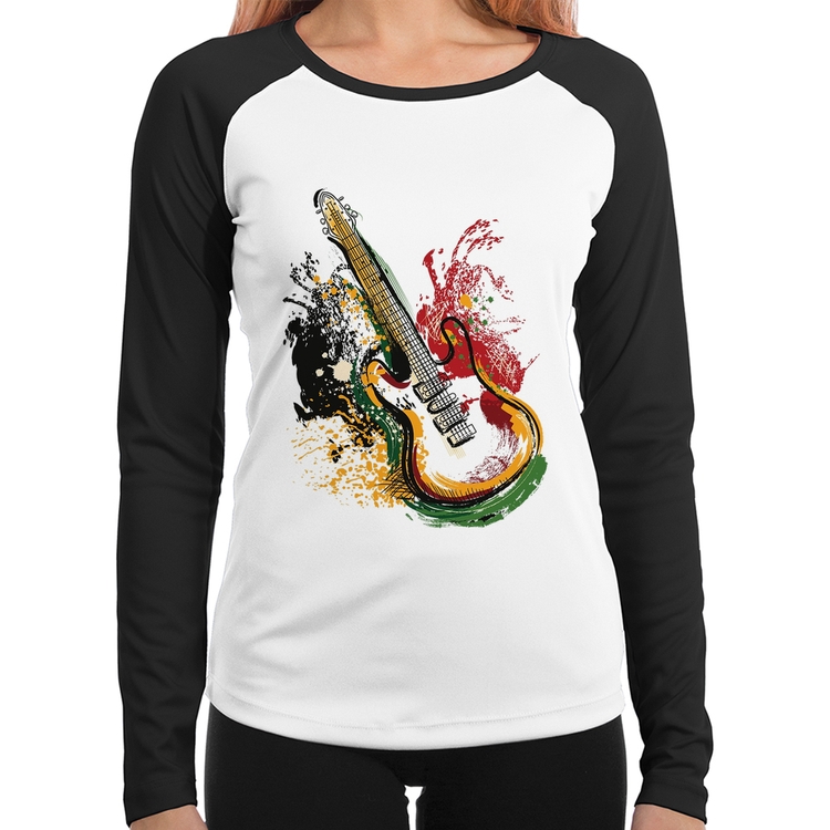 Baby Look Raglan Guitarra Reggae Manga Longa