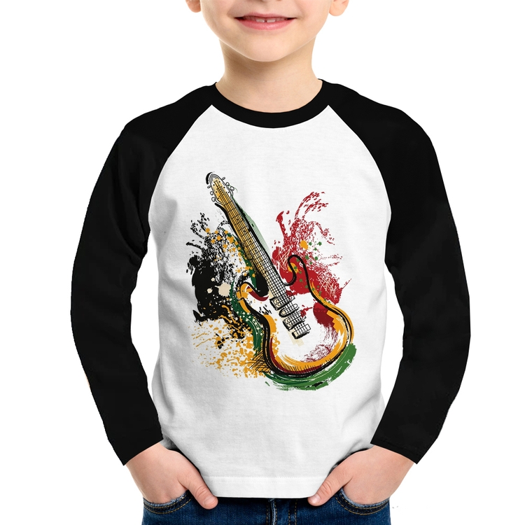 Camiseta Raglan Infantil Guitarra Reggae Manga Longa