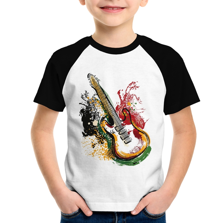 Camiseta Raglan Infantil Guitarra Reggae