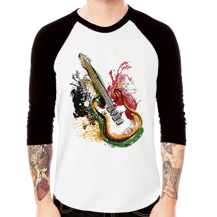 Camiseta Raglan Guitarra Reggae Manga 3/4