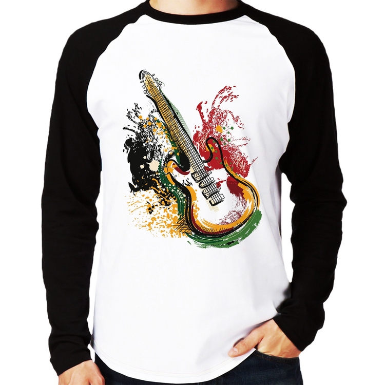Camiseta Raglan Guitarra Reggae Manga Longa