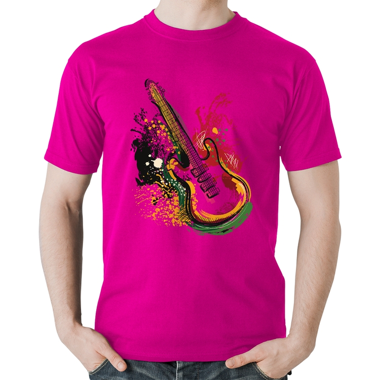 Camiseta Algodão Guitarra Reggae - Rosa