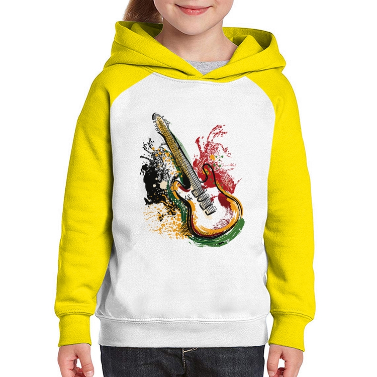 Moletom Infantil Guitarra Reggae - Branco/Amarelo